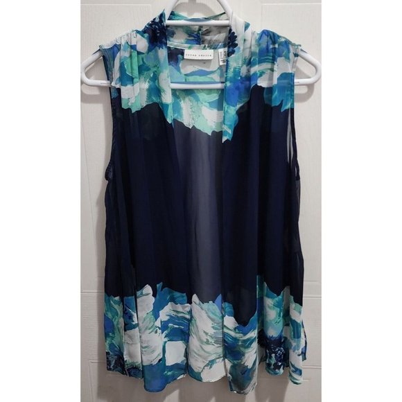 Susan Graver Women's Sleeveless Open Front Lightweight Top Sheer Blue Floral XS - Picture 1 of 9